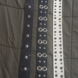Set of Three Studded Belts in Black and White